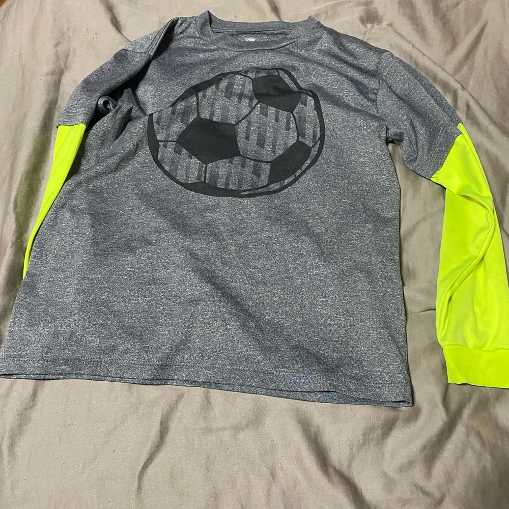 Youth Long Sleeve Soccer Graphic Tee in Charcoal and‎ Neon Yellow